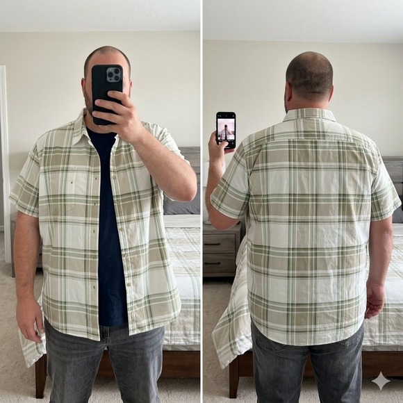 Eddie Bauer Other - Eddie Bauer Men's 2XL Shirt Short Sleeve Button Down Plaid Green Khaki Sage